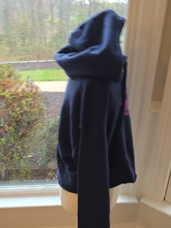 Von Dutch Cropped Navy Hoodie with Pink Script Logo - Picture 3 of 8